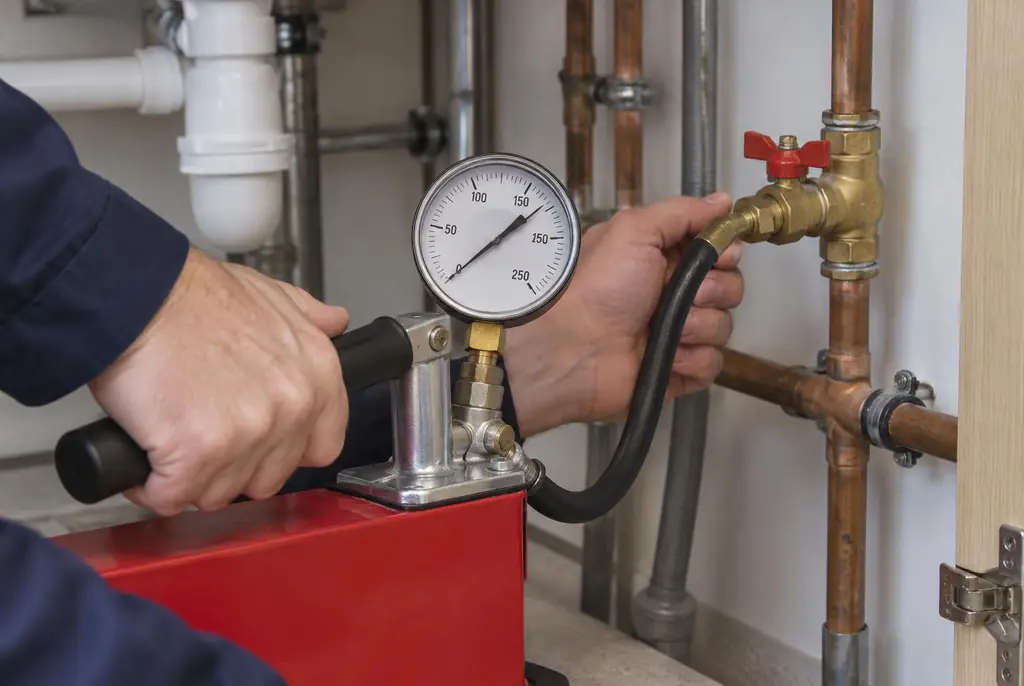 Lekdetectie Stolwijk – druktest op een waterleiding met een manometer