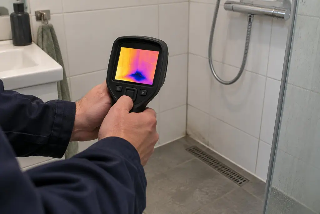 Lekdetectie Stolwijk – lekdetectiespecialist met warmtebeeldcamera in een badkamer